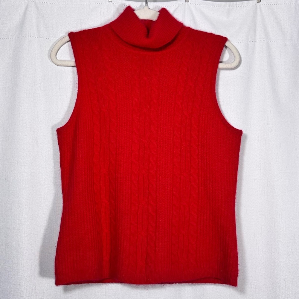 Vintage Rabbit Hair & Lambswool Blend Rafaella Sleeveless Cable Knit Turtleneck